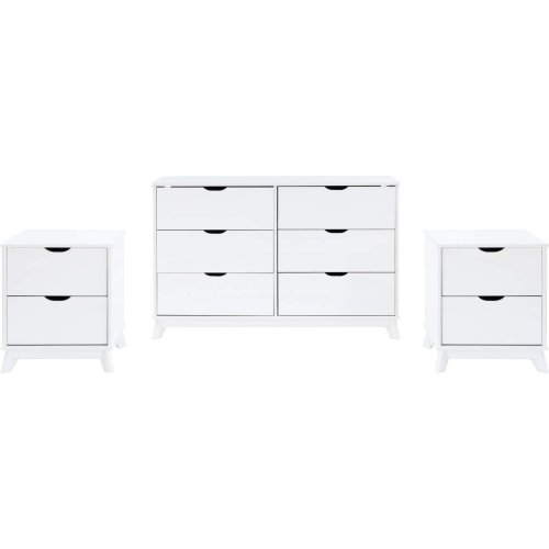 Polly 3 Piece Dresser & 2 Drawer Nightstand Set in White