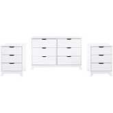 Polly 3 Piece Dresser & 3 Drawer Nightstands Set in White