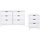 Polly 2 Piece Dresser & 3 Drawer Nightstand Set in White