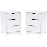 Polly 3 Drawer Nightstand White Finish Wood (Set of 2)