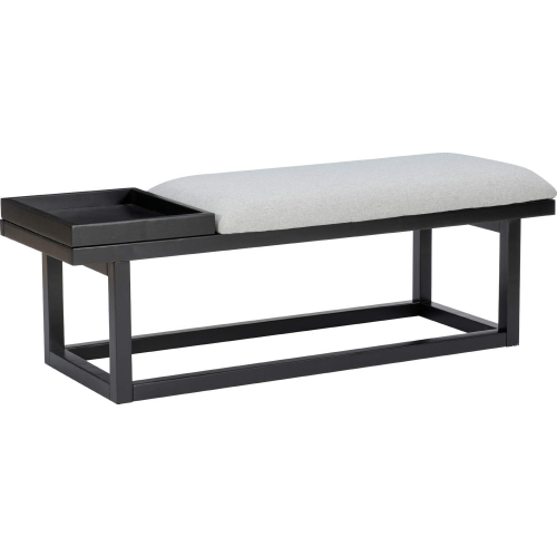 Georgia Bench with Tray in Black Wood & Grey Fabric