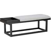 Georgia Bench with Tray in Black Wood & Grey Fabric