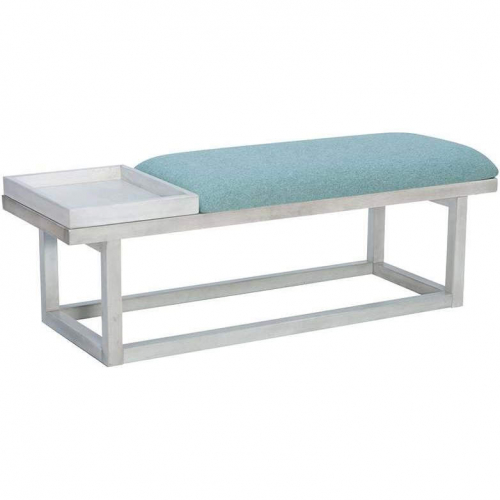 Georgia Bench with Tray in Whitewash Wood & Aqua Fabric