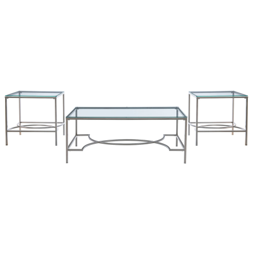 Mabel 3 Piece Side Table Set in Nickel Metal & Tempered Glass