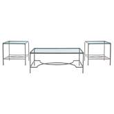 Mabel 3 Piece Side Table Set in Nickel Metal & Tempered Glass