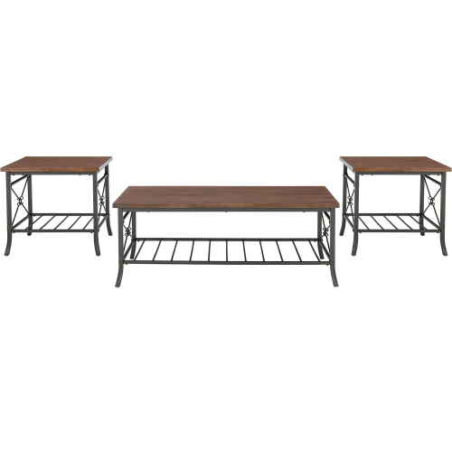 Verson 3 Piece Coffee & End Table Set in Wood & Metal