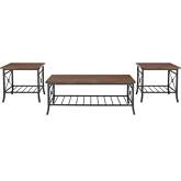 Verson 3 Piece Coffee & End Table Set in Wood & Metal
