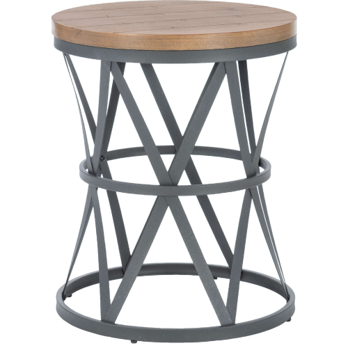 Brolin Barrel Side Table in Charcoal Grey Metal & Wood