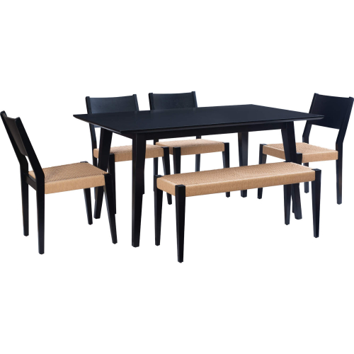 Cadence 6 Piece Dining Set in Black Wood & Natural Rope