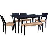 Cadence 6 Piece Dining Set in Black Wood & Natural Rope