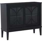 Monroe 2 Sliding Door Cabinet in Midnight Blue Wood & Tempered Glass
