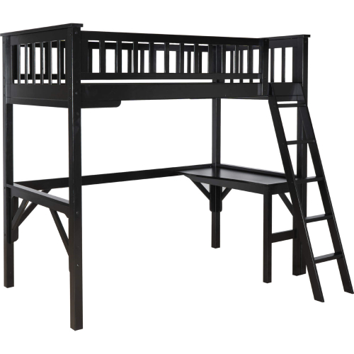 Levi Twin Study Loft Bed in Black Wood