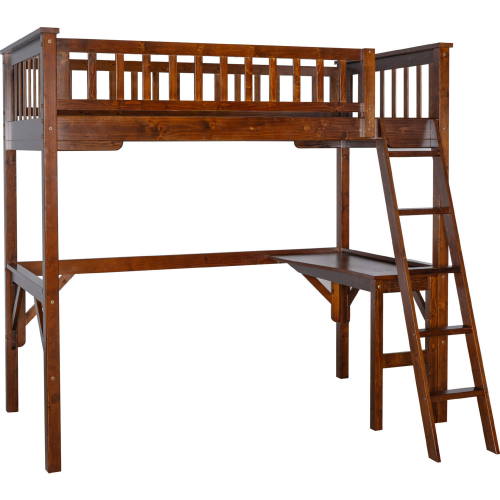 Levi Twin Study Loft Bed in Espresso Brown Wood