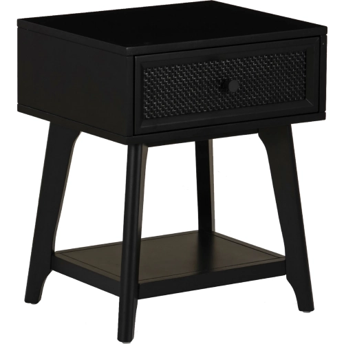 Catlett Side Table Nightstand in Black Wood & Cane