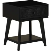 Catlett Side Table Nightstand in Black Wood & Cane