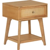 Catlett Side Table Nightstand in Natural Wood & Cane