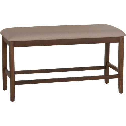 Spiva Counter Backless Dining Bench in Brown Wood & Tan Fabric
