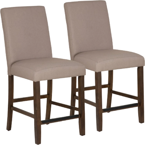 Spiva Counter Stool in Brown Wood & Tan Fabric (Set of 2)