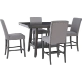 Spiva 5 Piece Counter Dining Set in Grey Wood & Grey Fabric