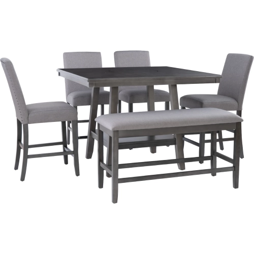 Spiva 6 Piece Counter Dining Set in Grey Wood & Grey Fabric