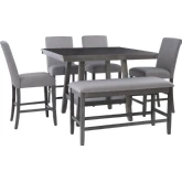 Spiva 6 Piece Counter Dining Set in Grey Wood & Grey Fabric