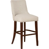Adler Bar Stool in Espresso Wood & Beige Linen Look Fabric