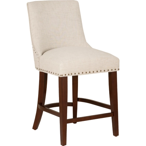Adler Counter Stool in Espresso Wood & Beige Linen Look Fabric