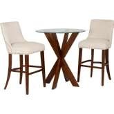 Adler 3 Piece Pub Dining Set in Espresso Wood, Beige Linen Look & Glass