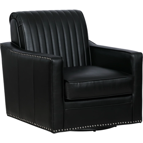 Corin Swivel Accent Chair in Channel Tufted Black Vegan Leather