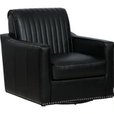 Corin Swivel Accent Chair in Channel Tufted Black Vegan Leather