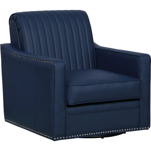 Corin Swivel Accent Chair in Channel Tufted Navy Vegan Leather