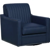 Corin Swivel Accent Chair in Channel Tufted Navy Vegan Leather