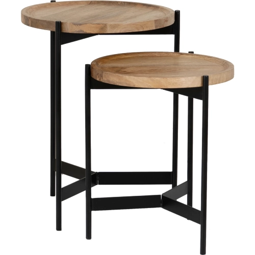Evanston Nesting Table in Natural Wood & Black Metal
