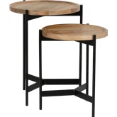 Evanston Nesting Table in Natural Wood & Black Metal