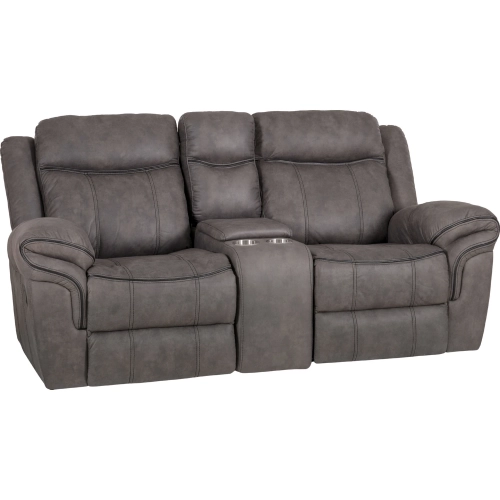 Gideon Manual Recline Console Loveseat w/ USB & Outlets Stone Grey