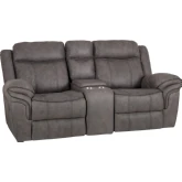 Gideon Manual Recline Console Loveseat w/ USB & Outlets Stone Grey