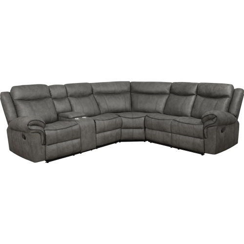Gideon Manual Recline Sectional Sofa w/ USB & Outlets in Stone Grey Vegan Leather
