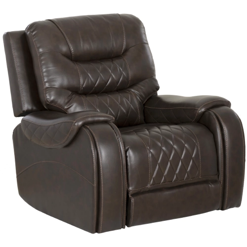 Barrett Power Recliner w/ USB in Diamond Stitched Brown Vegan Leather