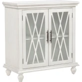 Kelcey 2 Door Cabinet in Distressed Creamy White Wood & Tempered Glass