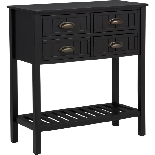 Brimley Beadboard Console Table in Distressed Black Wood