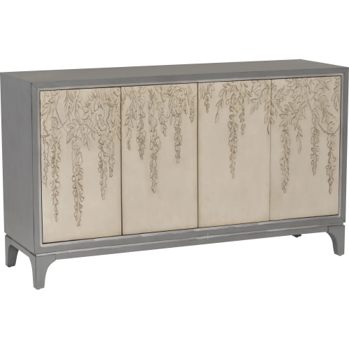 Cragen 4 Door Cabinet in Grey & Antique White Vine