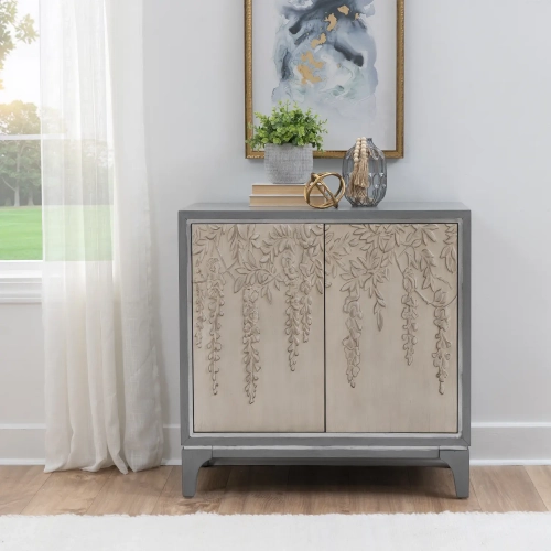 Cragen 2 Door Cabinet in Grey & Antique White Vine