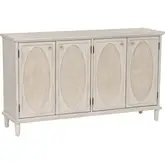 Rollins 4 Door Credenza Cabinet in Antique White Wood & Rattan