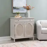 Rollins 2 Door 1 Drawer Cabinet in Antique White Wood & Rattan