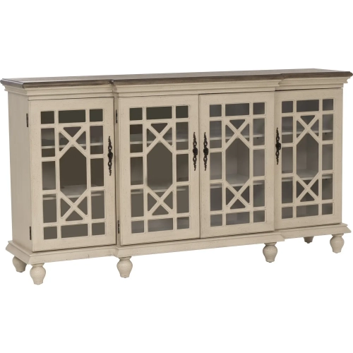 Mastro 4 Door Media Credenza in Cream & Brown Wood