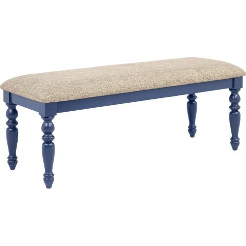 Aster Dining Bench in Navy Blue, Wood & Gray Fabric