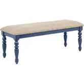 Aster Dining Bench in Navy Blue, Wood & Gray Fabric