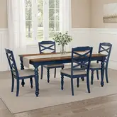 Aster 5 Piece Dining Set in Navy Blue, Wood & Gray Fabric