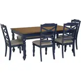 Aster 6 Piece Dining Set in Navy Blue, Wood & Gray Fabric
