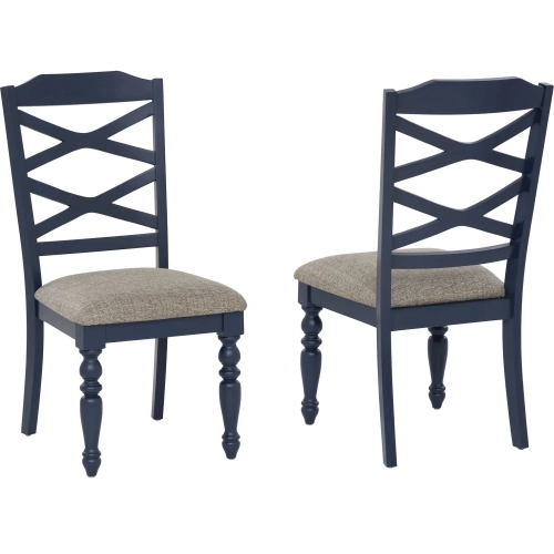 Aster Dining Chair in Navy Blue, Wood & Gray Fabric (Set of 2)
